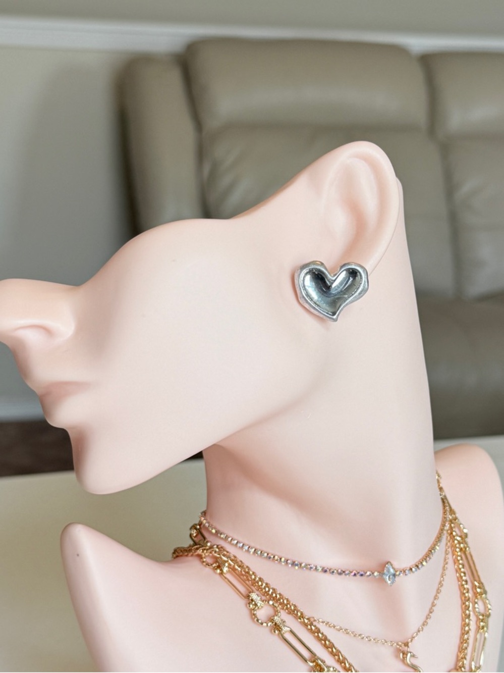 Silver Heart Stud Earrings - Picture 3 of 14